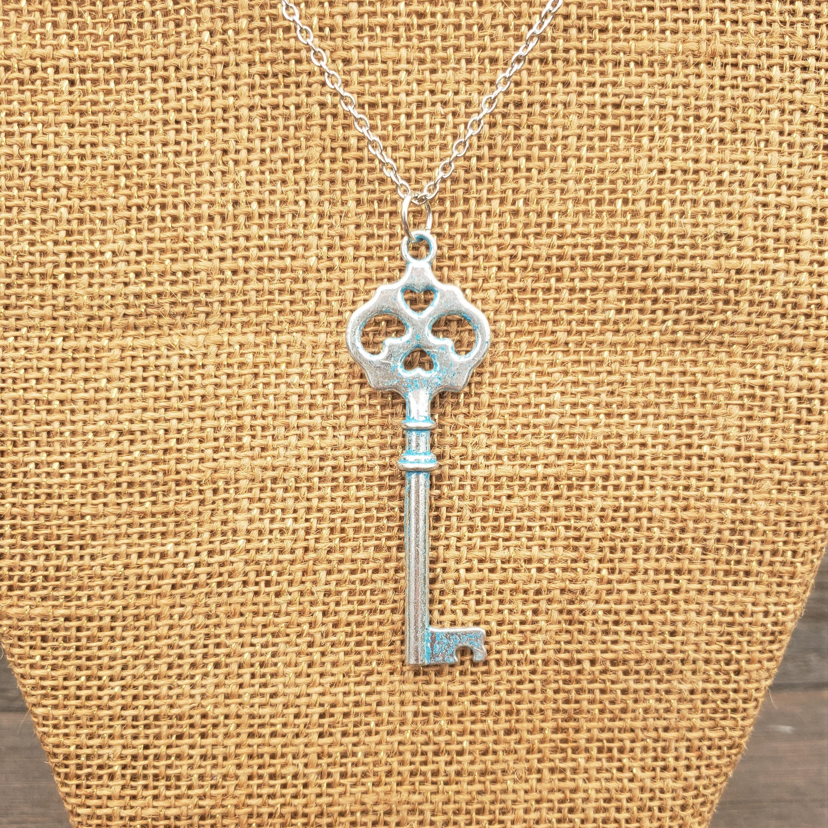 Schlüssel Halskette: Antiker Teal Blau Skelett Schlüssel zu meinem Herzen  Anhänger Versilbert Brezel Top Design Große Altmodische Schlüssel  Valentinstag Geschenk 2