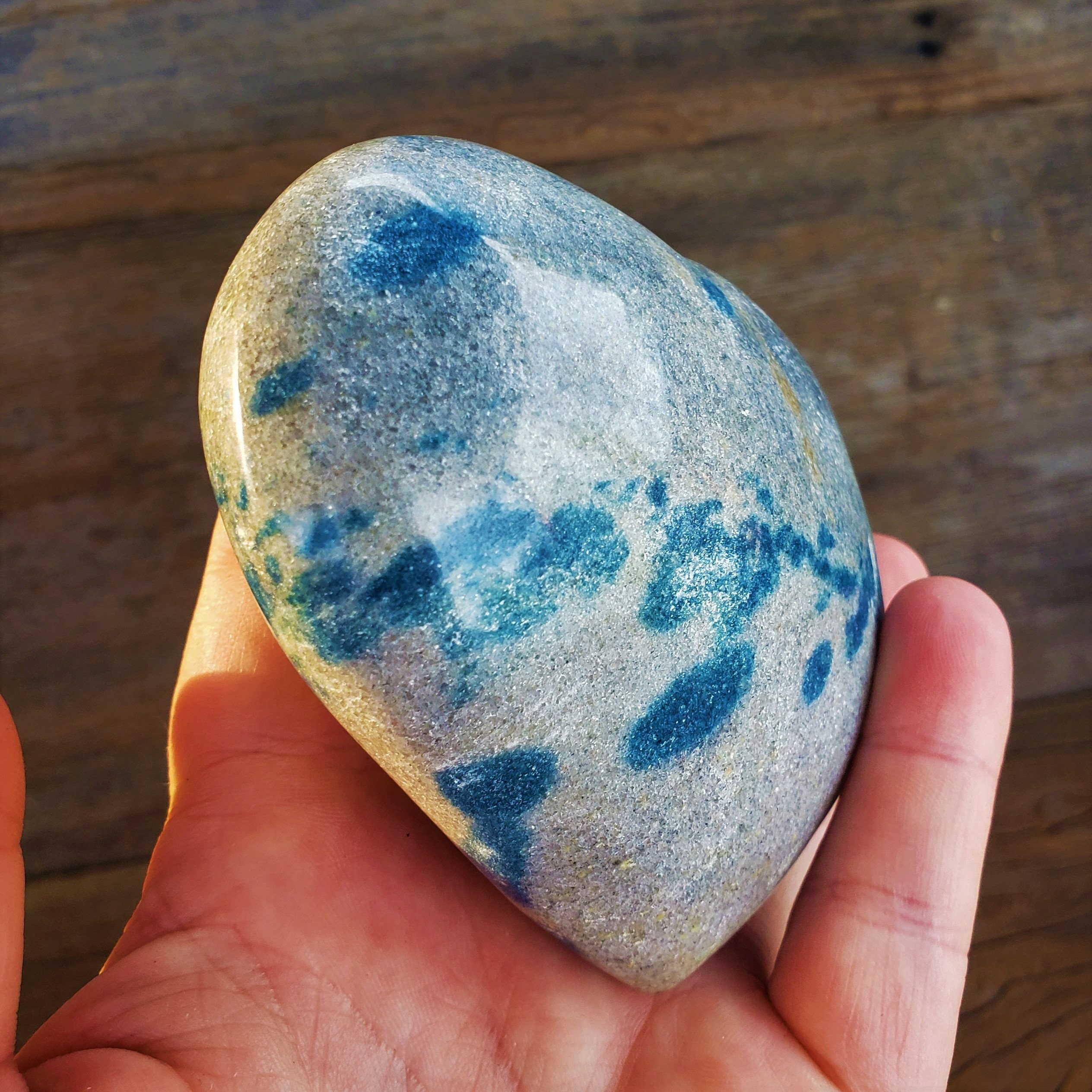 K2 Jasper Heart: 453 Gram Extra Large RARE Blueberry Jasper Blue