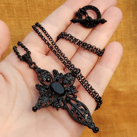 Black Cross Necklace: Victorian Gothic Lolita Matte Rhodium Cross