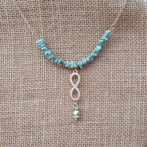 Infinity Symbol Necklace from Matching Set: Genuine Turquoise Jewelry Set Light Sea Foam Green Rhinestone Infinity Sign Anniversary Gift