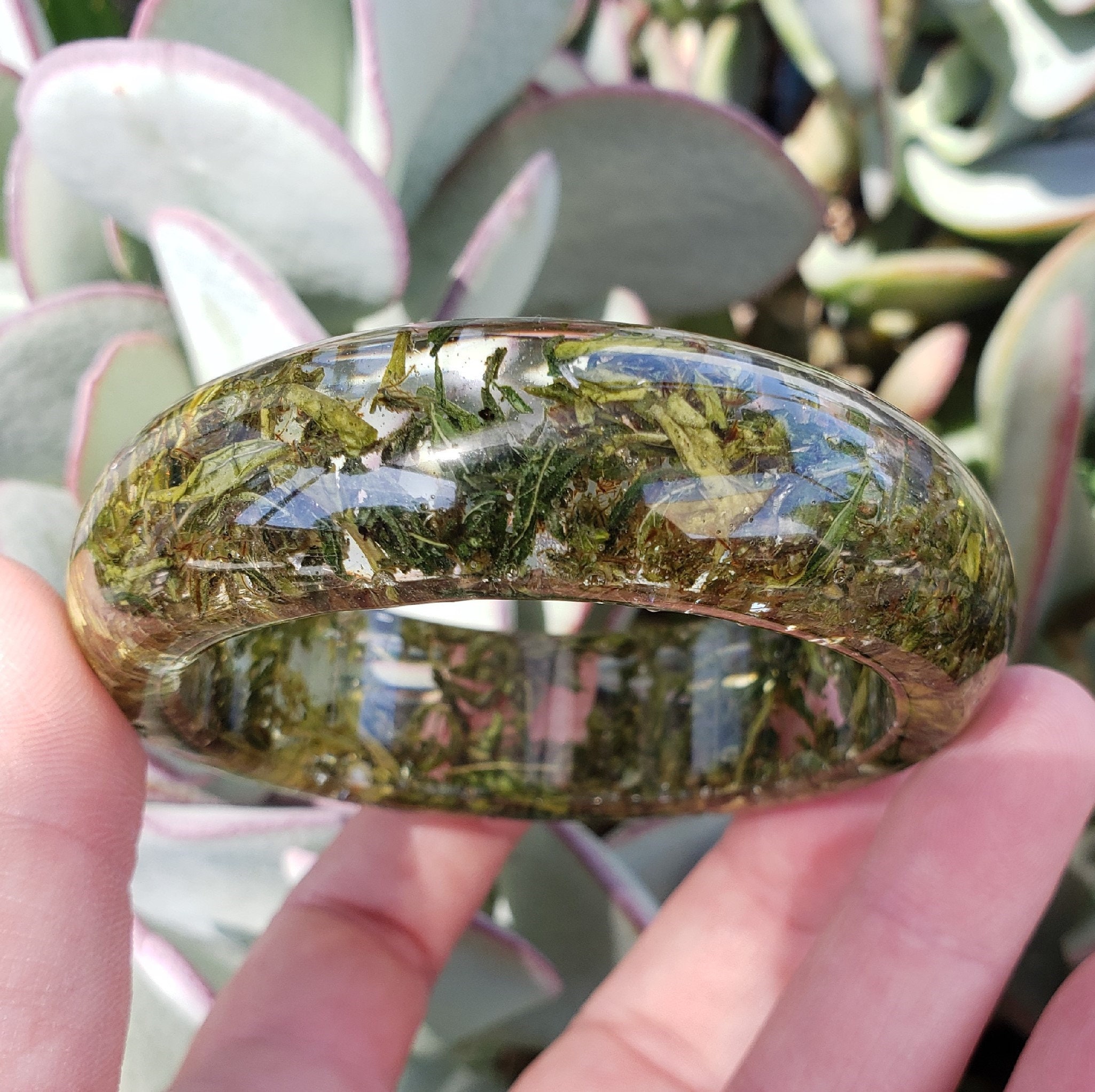 Real Weed Flower Bracelet: Cannabis Nug Clear Resin 