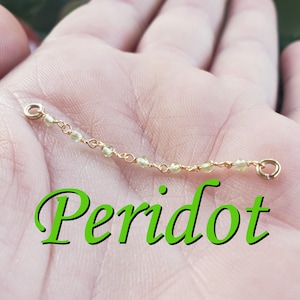 Nose Piercing Chain: Peridot Light Green Peridot Gemstone Over the Nose Bridge Double Pierced Custom Hand-Built Silver Rose 14k Gold