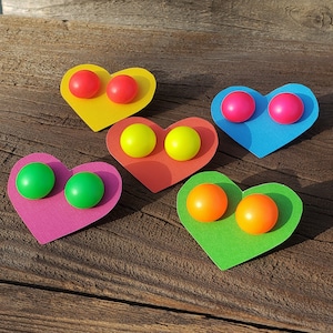 Neon Stud Earrings: 80 Retro Revival Dome Circle Powder Coated Glass Neon Red Neon Pink Neon Orange Neon Yellow Neon Green