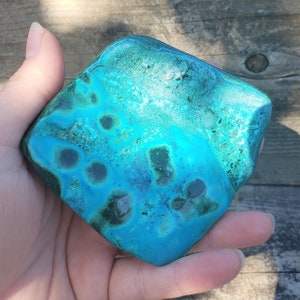 Malachite Chrysocolla Stone: Large Flat Specimen Dark Green Malachite & Teal Turquoise Chrysocolla Polished Smooth Specimen Congo Africa 3