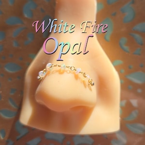 Opal Nose Chain: White Fire Opal Ethiopian Gemstone Beaded Double Pierced Bridge Piercing Chain Custom Hand-Built Rose 14k Gold Silver Wire