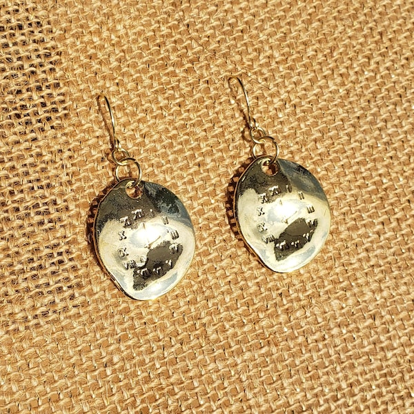 Salvador Dali Melting Clock Earrings: The Persistence of Memory Round Oval Gold Plated or Bronze Stamped with Roman Numeral Clock Earrings