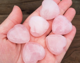 Crystal Hearts Pink Rose Quartz: One Small Sized Pastel Pale Soft Pink Crystals Rose Quartz Handmade Carved Stone Heart Shaped Rock