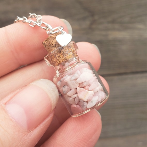 Pink Heart Vessel Bottle Pendant with Cork Top Necklace Sterling Silver Pink Heart Vessel Bottle Pendant with Cork Top Necklace Sterling Silver
