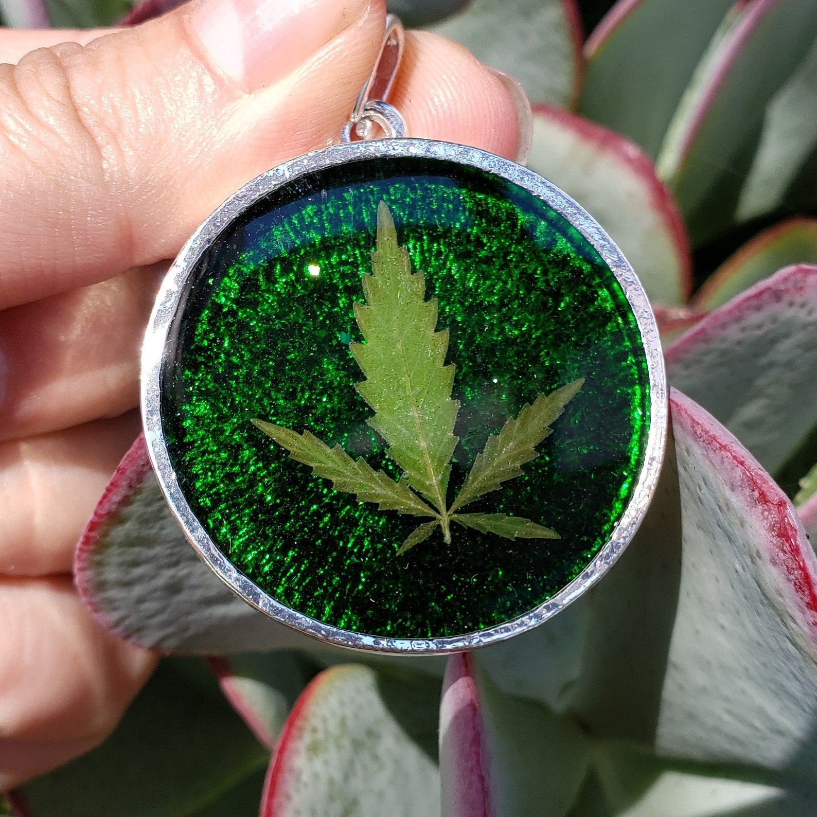 Emerald Weed Leaf Crystal Gem Necklace Resin Cannabis Leaf & Etsy