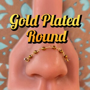 Nose Piercing Chain: Gold Plated Quartz Beaded Gemstone Over the Nose Double Pierced Custom Hand-Built Black Silver 14k Rose Gold Wire