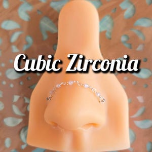 Nose Piercing Chain: Cubic Zirconia White Clear Gemstone Nose Bridge Double Piercing Hand-Built Black Silver 14k Rose Gold Wire