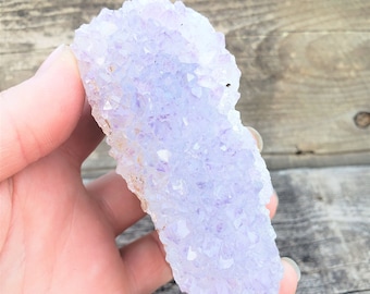 Amethyst Crystal: RARE Lavender 209 Gram Light Purple Lavender & White Uruguayan Amethyst Crystal Druzy Banded Agate Geode Matrix Display 3