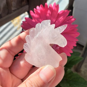 Rose Quartz Unicorn Carving: Small Light Pink Rose Quartz Carved Crystal Gemstone Unicorn Face Silhouette Pink Unicron Figurine Statue