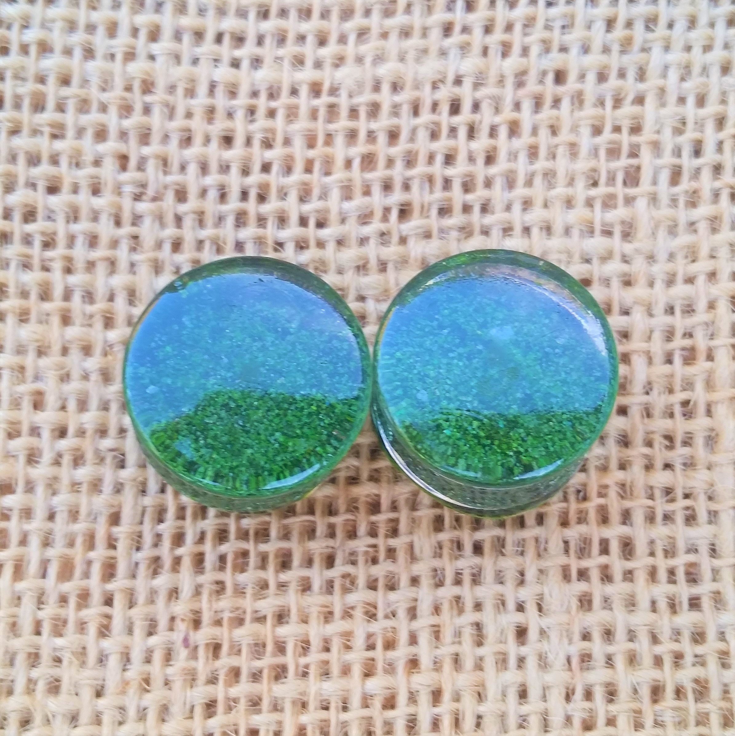 20 mm Glass Gauges Ear Plugs Abstract Baby Blue & Silver Etsy