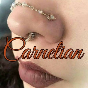 Nose Bridge Chain: Dark Orange Carnelian Custom Sizing Over the Nose Double Piercing Body Mod Chain Hand-Built Wire Chain Silver 14k Gold image 10