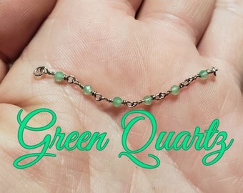 Nose Piercing Chain: Green Quartz Mint Green Strawberry Quartz Over the Nose Bridge Piercing Hand-Built Wire Gemstone Silver 14k Gold
