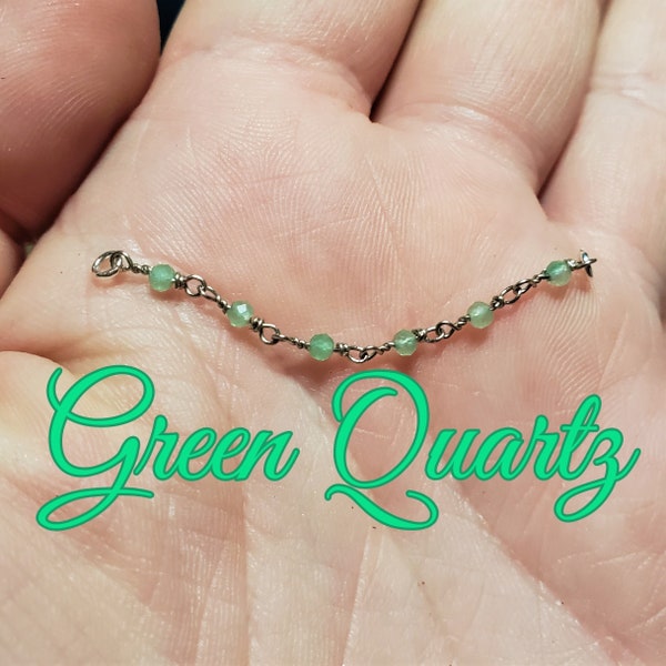 Nose Piercing Chain: Green Quartz Mint Green Strawberry Quartz Over the Nose Bridge Piercing Hand-Built Wire Gemstone Silver 14k Gold