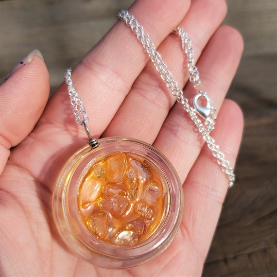 Diamond Dab Necklace & Chain: Golden Yellow Jar of Faux Caviar Wax Diamonds  Sauce Concentrates Real Gemstone Pendant Resin Gold Silver 