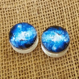 20 mm Galaxy Gauged Ear Plugs: Nebula Solar System Space Hubble Telescope Photo Clear Acrylic Double Flared Earrings Size 20mm or <3/4 Inch