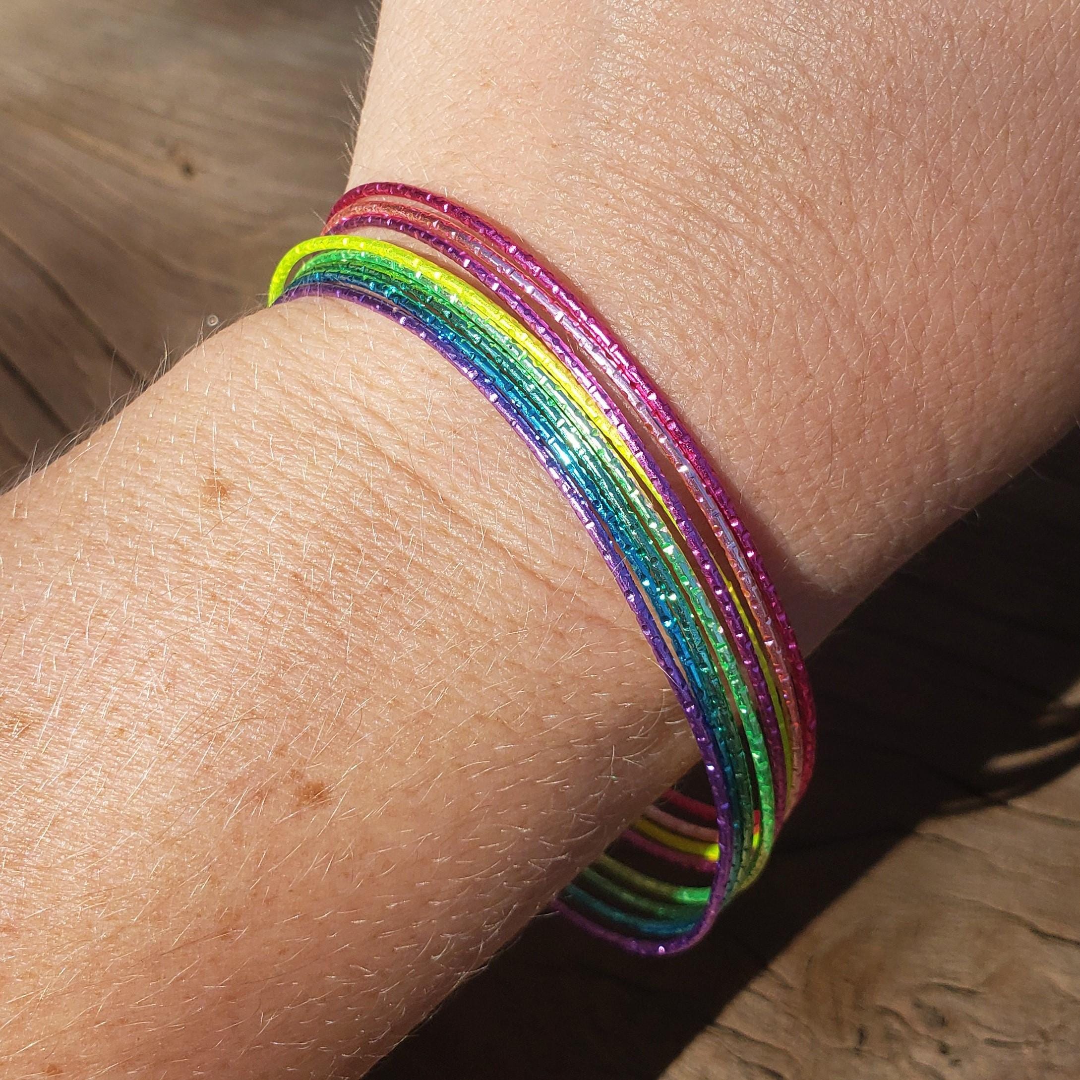Touchstone – Set 24 Braccialetti Donna In Stile Arcobaleno – Fatti A Mano, Multicolore Oro, Diametro 6,35 Cm - 4