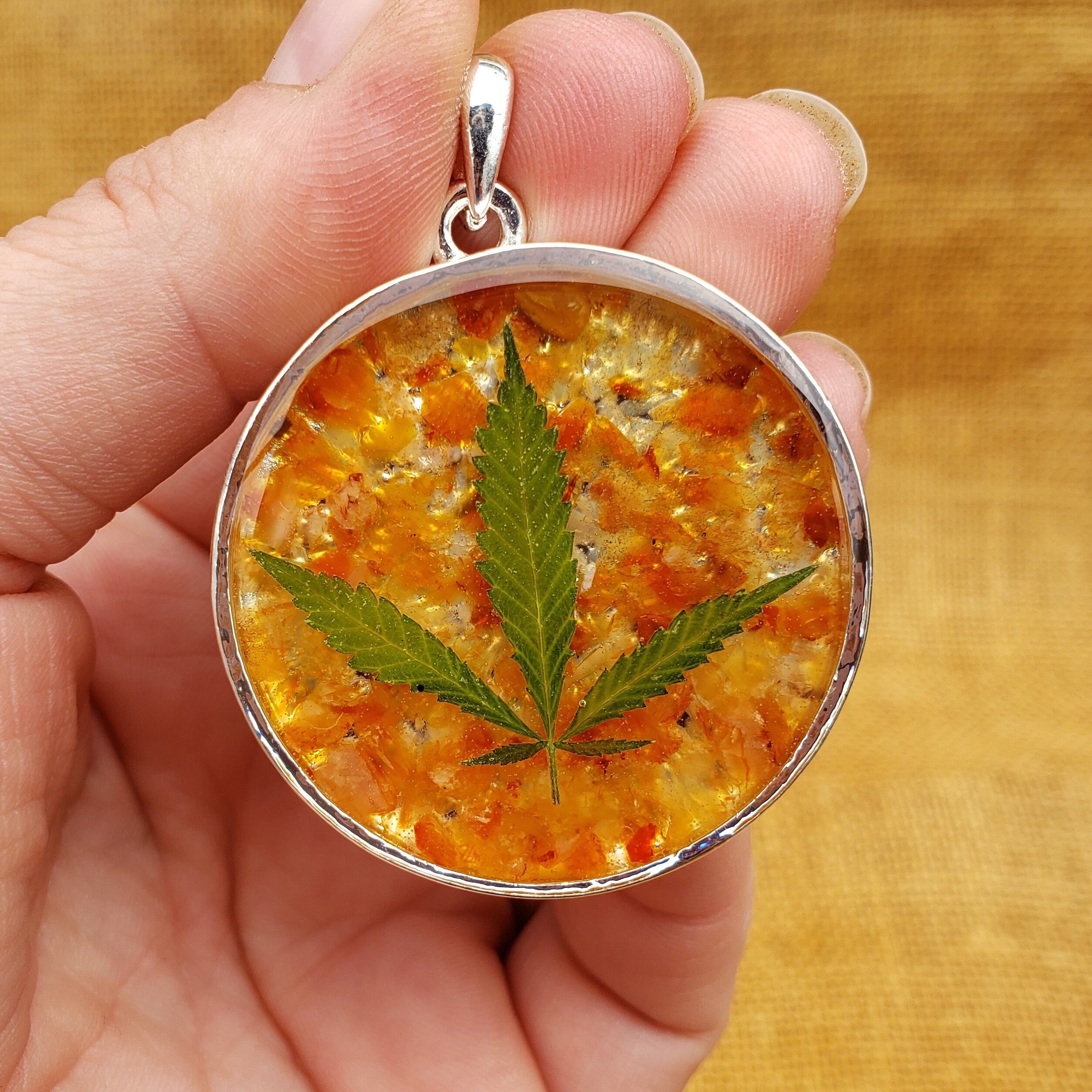 Orange Opal Weed Leaf Necklace: Resin Real Canna Pot Marijuana - Etsy Canada