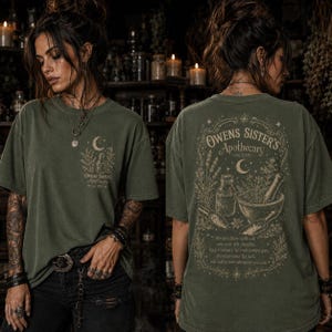 Häxig apotekare-skjorta, vintage Halloween-t-shirt, läskig säsong-grafik fram och bak, Cottagecore-topp bild 2