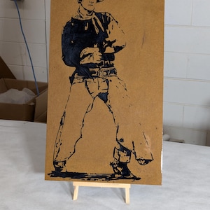 Classic John Wayne drawing, great western movie art, old west Americana wooden wall art, perfect gift for movie stars fans