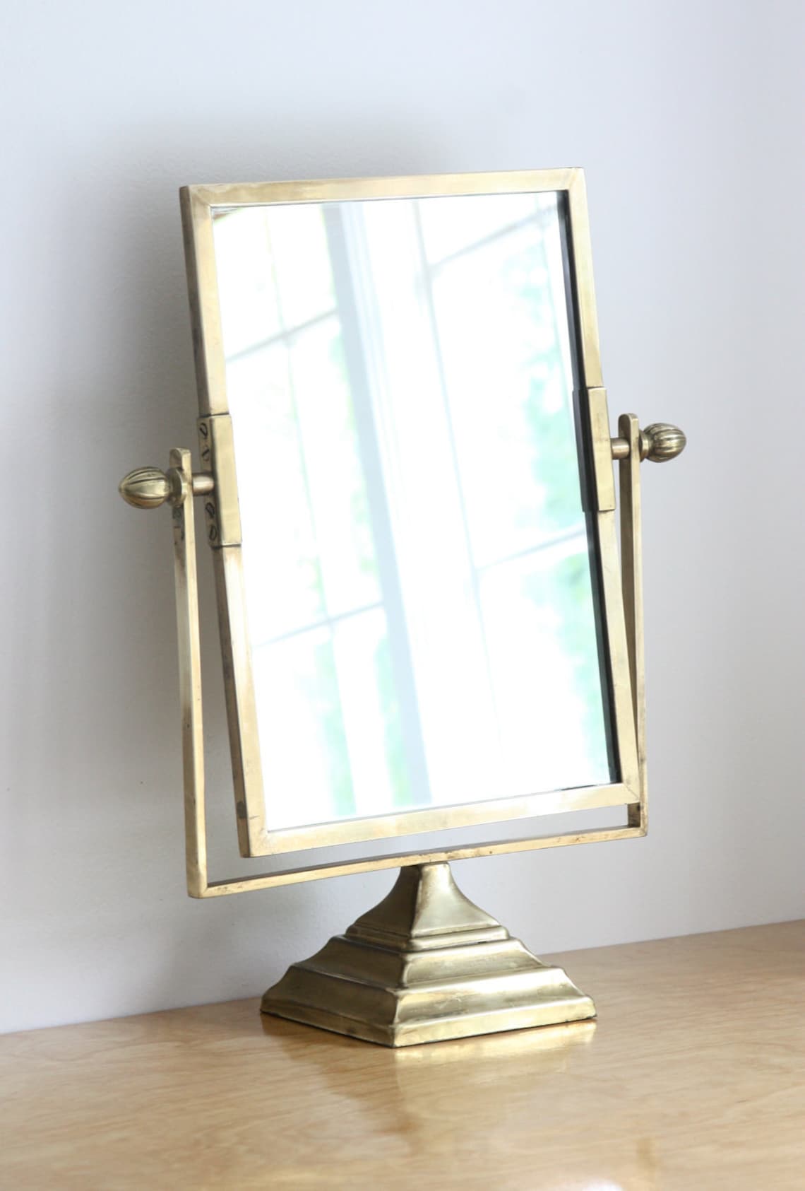 Large Antique Brass Pedestal Vanity Mirror Etsy
