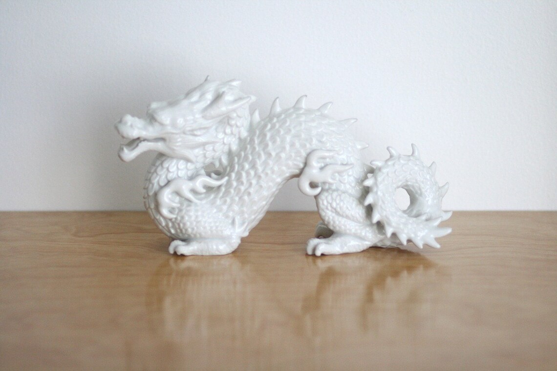 Vintage White Porcelain Dragon Etsy