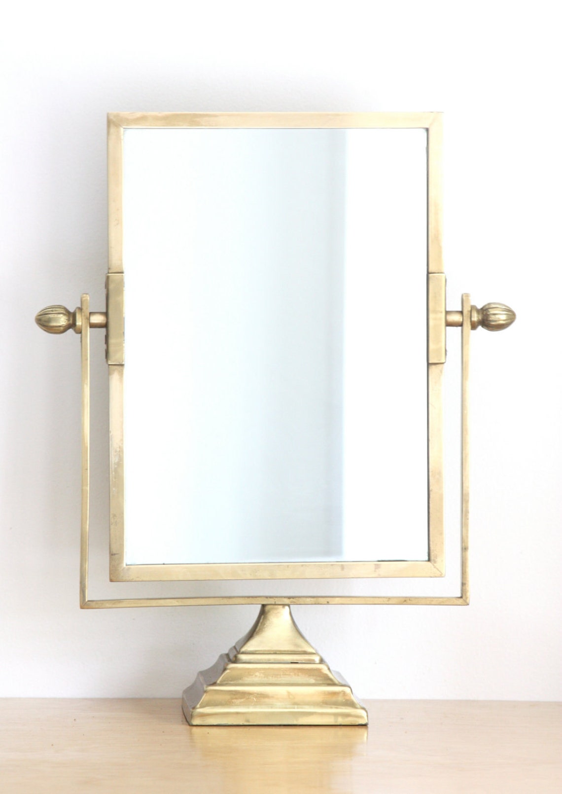Large Antique Brass Pedestal Vanity Mirror Etsy