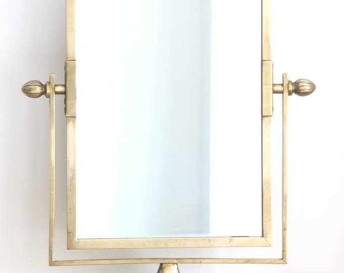 Large Antique Brass Pedestal Vanity Mirror Etsy