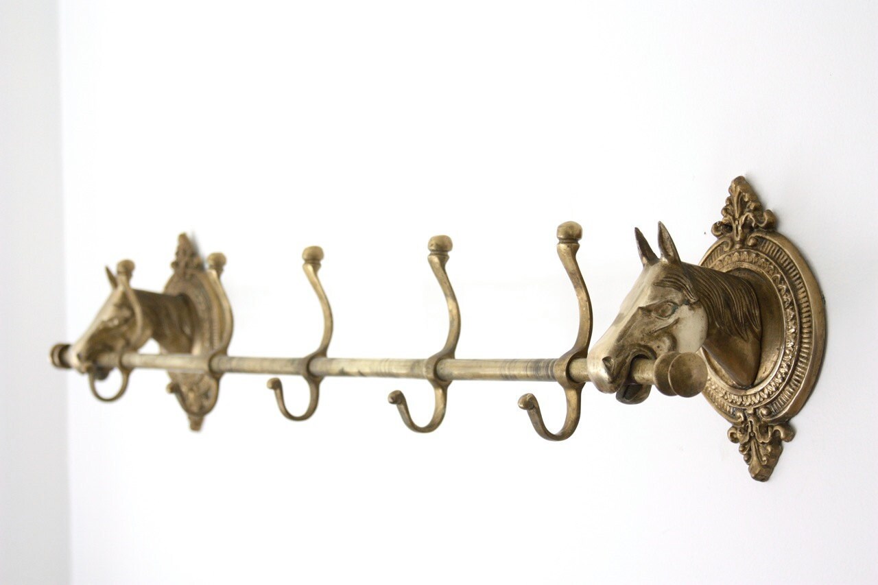 Vintage Brass Horse Head Coat Rack Etsy