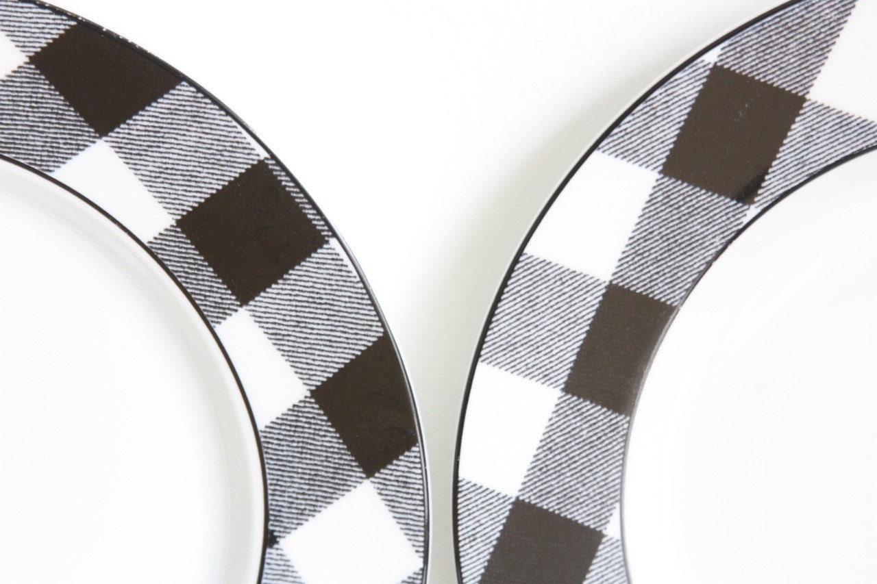 Set of 4 Vintage Porcelain Gingham Check Plates Etsy