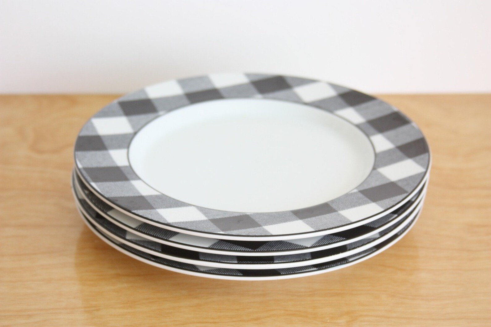 Set of 4 Vintage Porcelain Gingham Check Plates Etsy