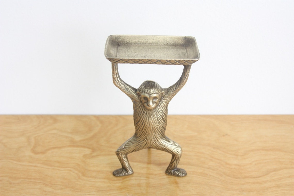 Vintage Brass Monkey Card Holder Etsy