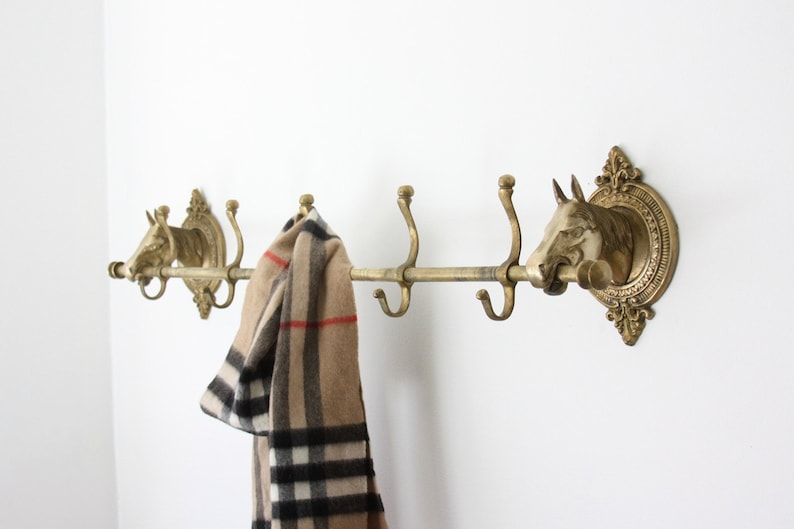 Vintage Brass Horse Head Coat Rack Etsy