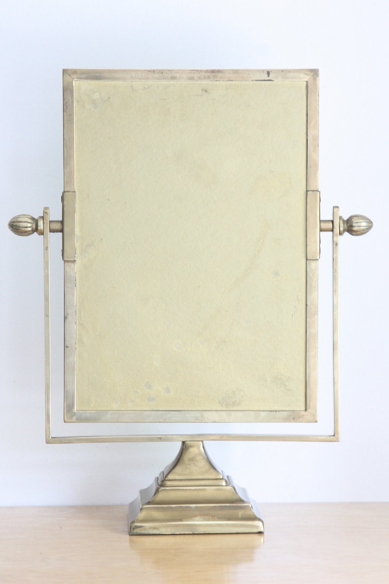 Large Antique Brass Pedestal Vanity Mirror Etsy