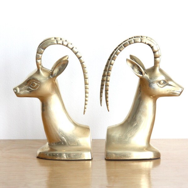 Vintage Pair of Brass Impala Bookends