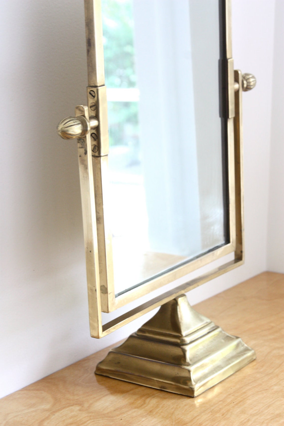 Large Antique Brass Pedestal Vanity Mirror Etsy