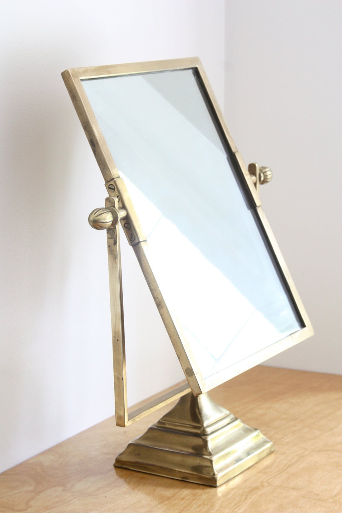 Large Antique Brass Pedestal Vanity Mirror Etsy