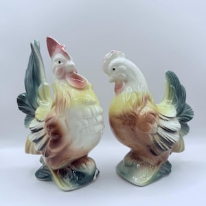Vintage Ceramic Rooster and Hen Figurines