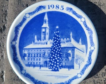 Vintage Blue and White Christmas Winter Scene Decorative Plate
