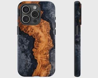 Dark Oak Resin Effect Cover for iPhone 17, 16, 15, 14, 13, 12, 11, XS, Pixel, Samsung Galaxy Tough Case