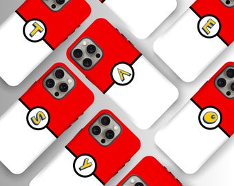 Personalised Letter Pokeball Case, Custom Pokemon Case Gift for iPhone 17, 16, 15, 14, 13, 12, 11, XS, XR, X, Samsung Galaxy Tough Case