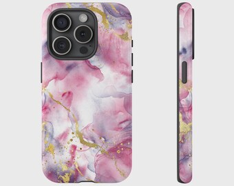 Abstract Watercolour Pink Gold Liquid Effect Cover for iPhone 17, 16, 15, 14, 13, 12, 11, XS, Pixel, Samsung Galaxy Tough Case
