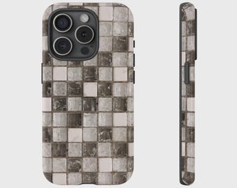 Grey Toned Glass Mosaic Phone Case, Tile Pattern Cover for iPhone 17, 16, 15, 14, 13, 12, 11, XS, Pixel, Samsung Galaxy Tough Case