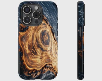 Dark Wood Resin Effect Cover for iPhone 17, 16, 15, 14, 13, 12, 11, XS, Pixel, Samsung Galaxy Tough Case