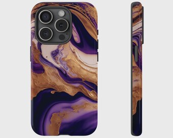 Purple Gold Liquid Marble Effect Cover for iPhone 17, 16, 15, 14, 13, 12, 11, XS, Pixel, Samsung Galaxy Tough Case
