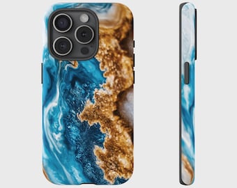 Turquoise Blue Liquid Marble Effect Cover for iPhone 17, 16, 15, 14, 13, 12, 11, XS, Pixel, Samsung Galaxy Tough Case