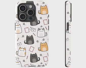 Cute Cat Phone Case, Kitten Pattern Cover for iPhone 17, 16, 15, 14, 13, 12, 11, XS, Pixel, Samsung Galaxy Tough Case